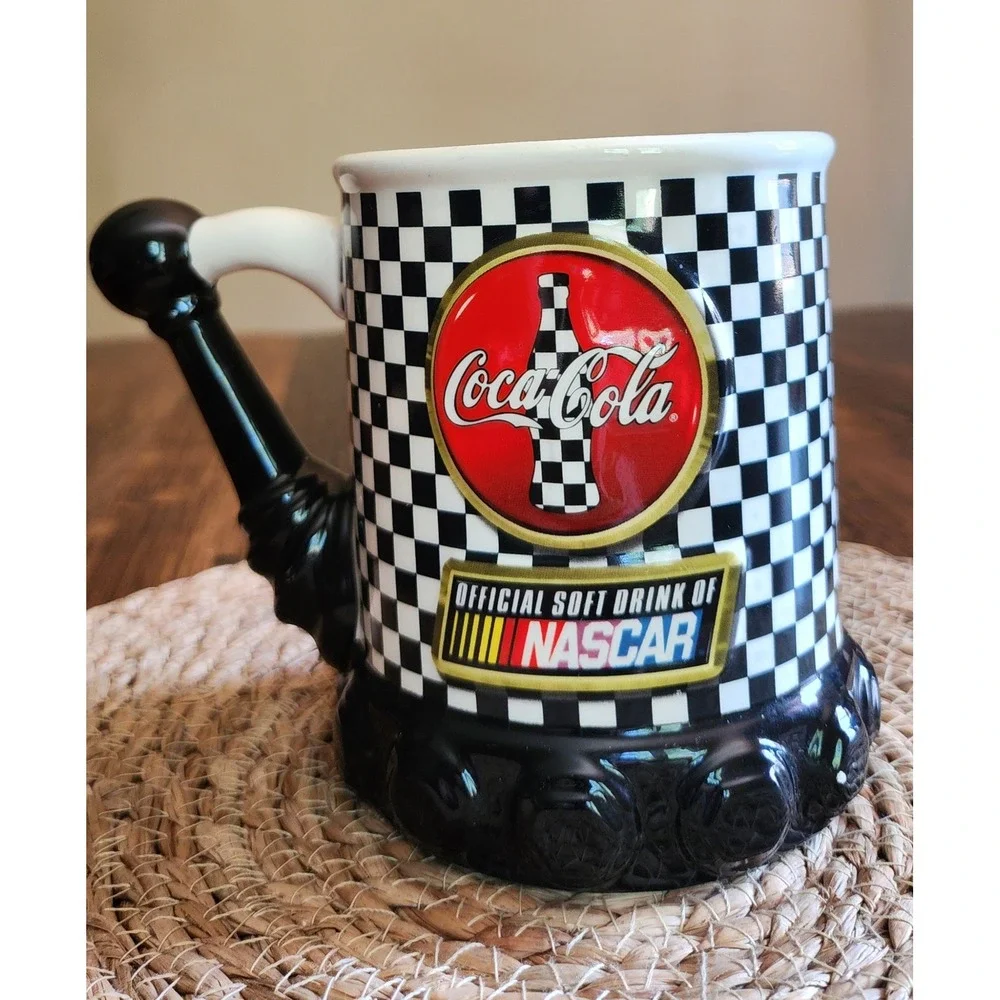 Coca Cola NASCAR Gear Shift Mug Tire Base Houston Harvest Racing Checkered